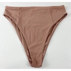 Vitamin A Bikini Bottom Womens Size XS Pink Copper Shiny Striped High Waist Swim